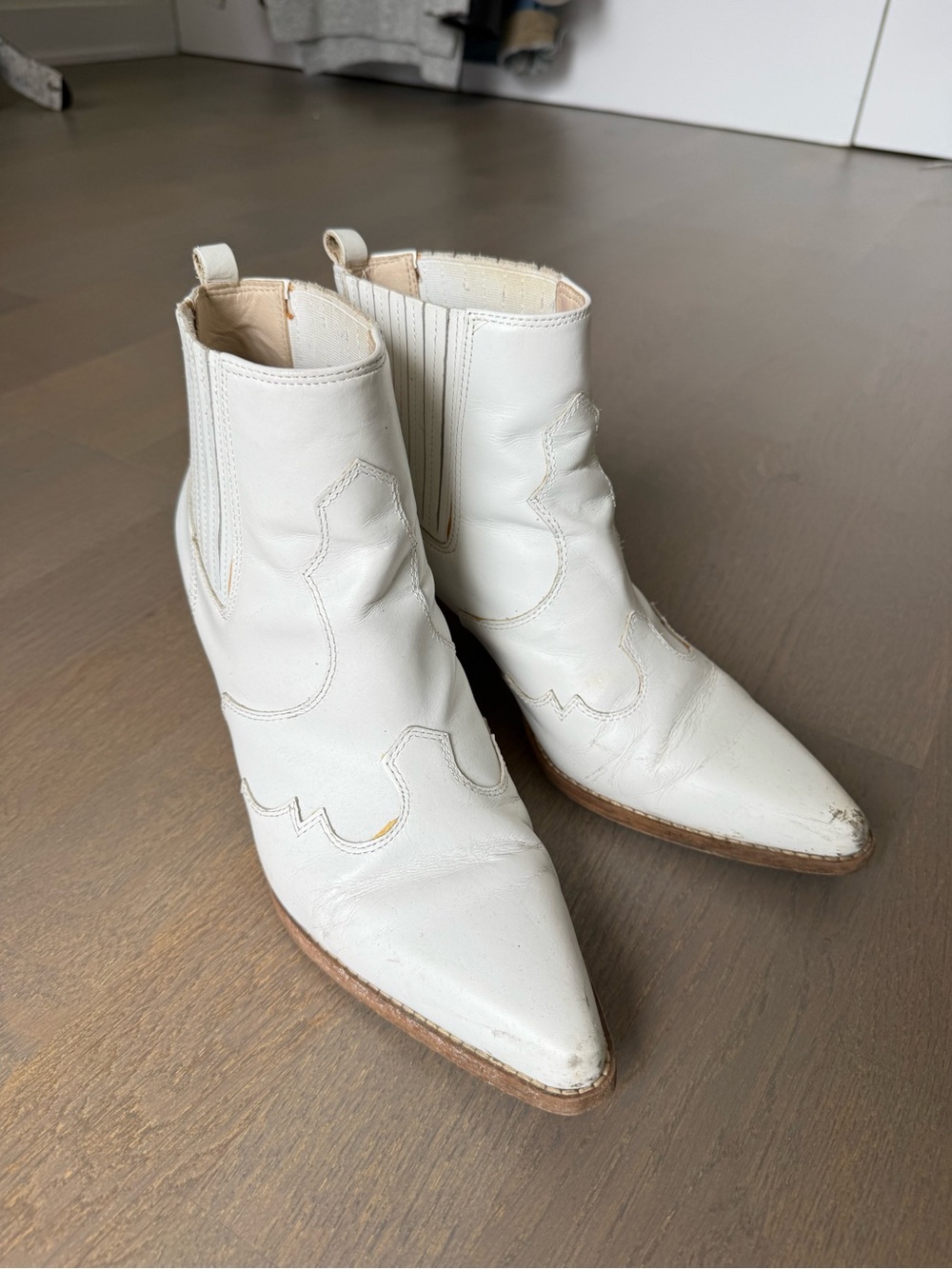 Sam Edelman White Leather Western Ankle Booties